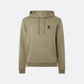 A sage green pullover hoodie with a small embroidered logo on the left chest, displayed on a clean light gray background. Belstaff Hoodie. Sakks Menswear Southampton.