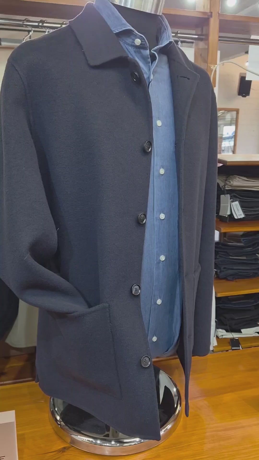 Wool Single Layer Overshirt - Navy